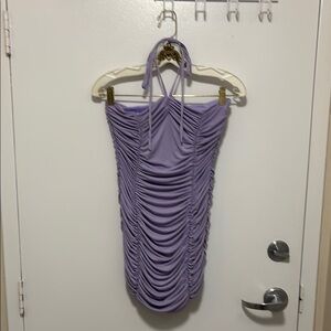 Elegant Lavender Ruched Halter Dress